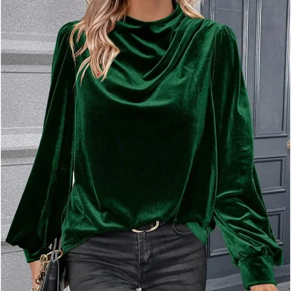 Luxe Velvet Cowl Neck Top Blouse Shirt - Picture 12 of 16